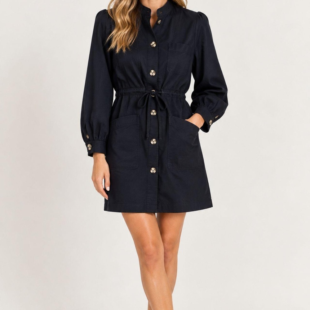 Tuckernuck Black Crosby Dress XS NWT Long Sleeve Mini Button Front Cotton